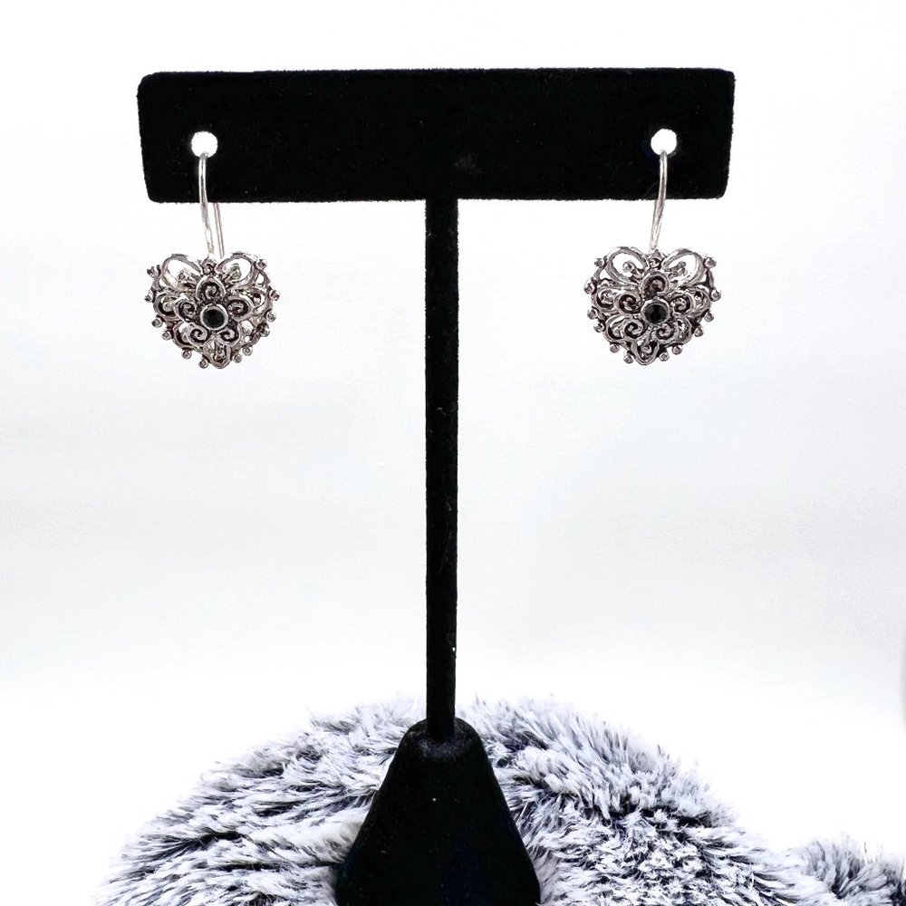 Silver Tone Heart Fishhook Earrings